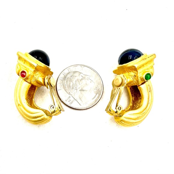 Vintage CINER ? Gold Mogul Poured Glass Clip On Earrings - Picture 7 of 12